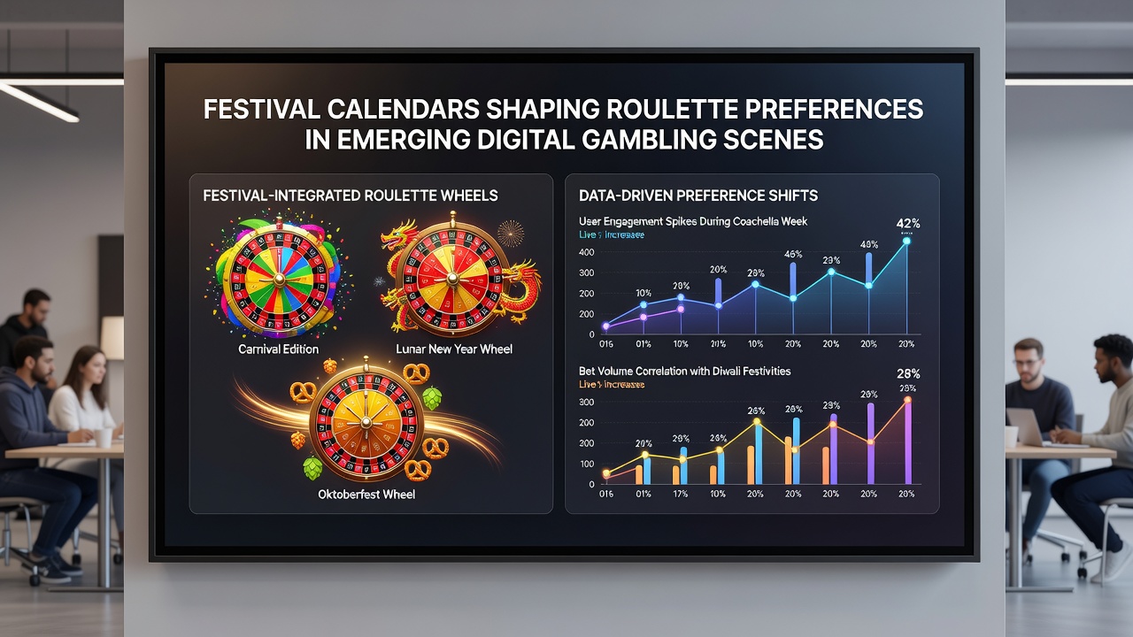 Mobile roulette interface showing festival calendar integration and player activity metrics