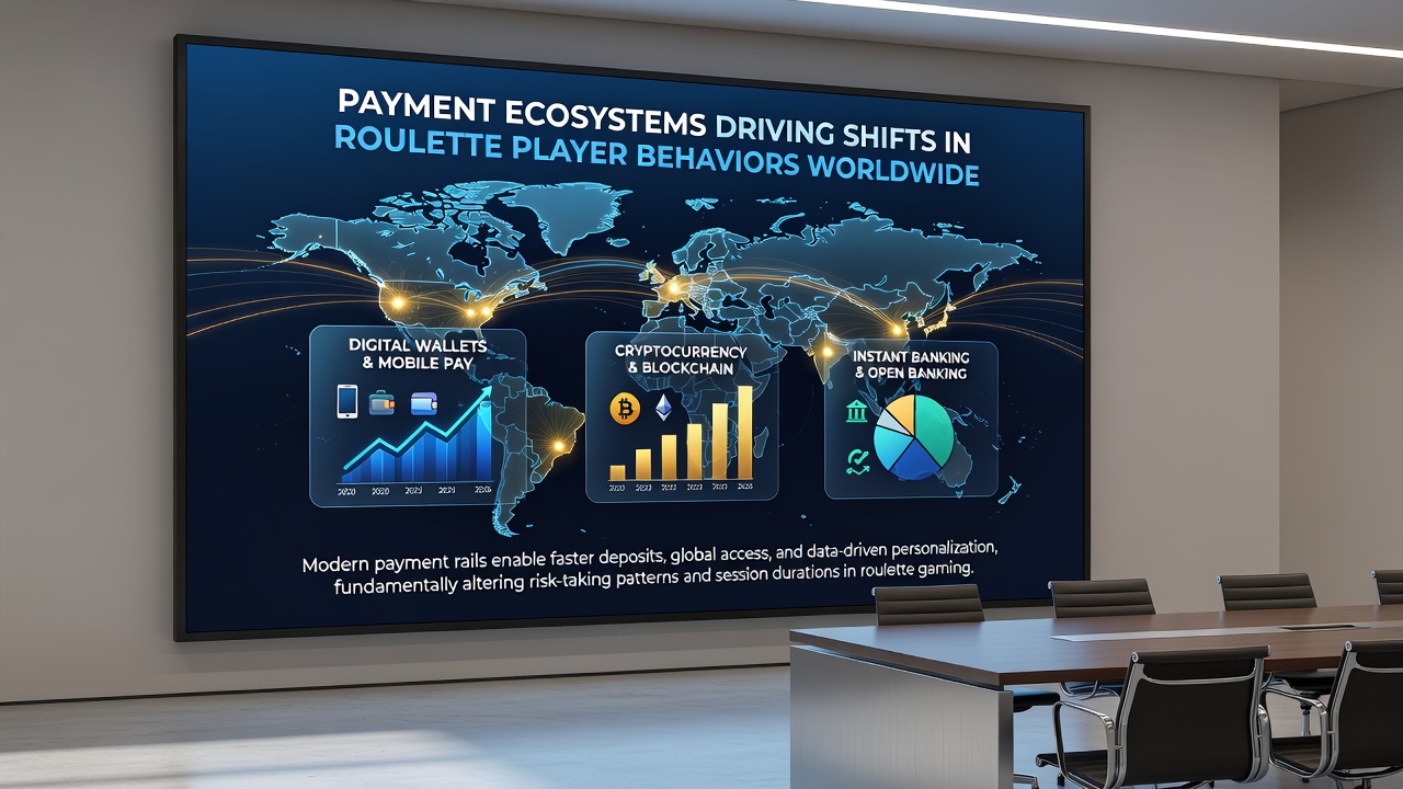 Roulette wheel close-up with overlaid payment icons and transaction flow diagrams