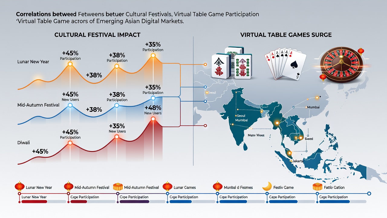 Data visualization of virtual table game participation spikes aligned with major Asian cultural festivals in emerging digital markets