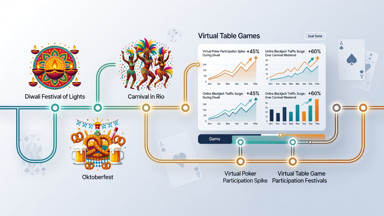 Map overlay illustrating regional participation increases in virtual table games during cultural events across Southeast Asia and India