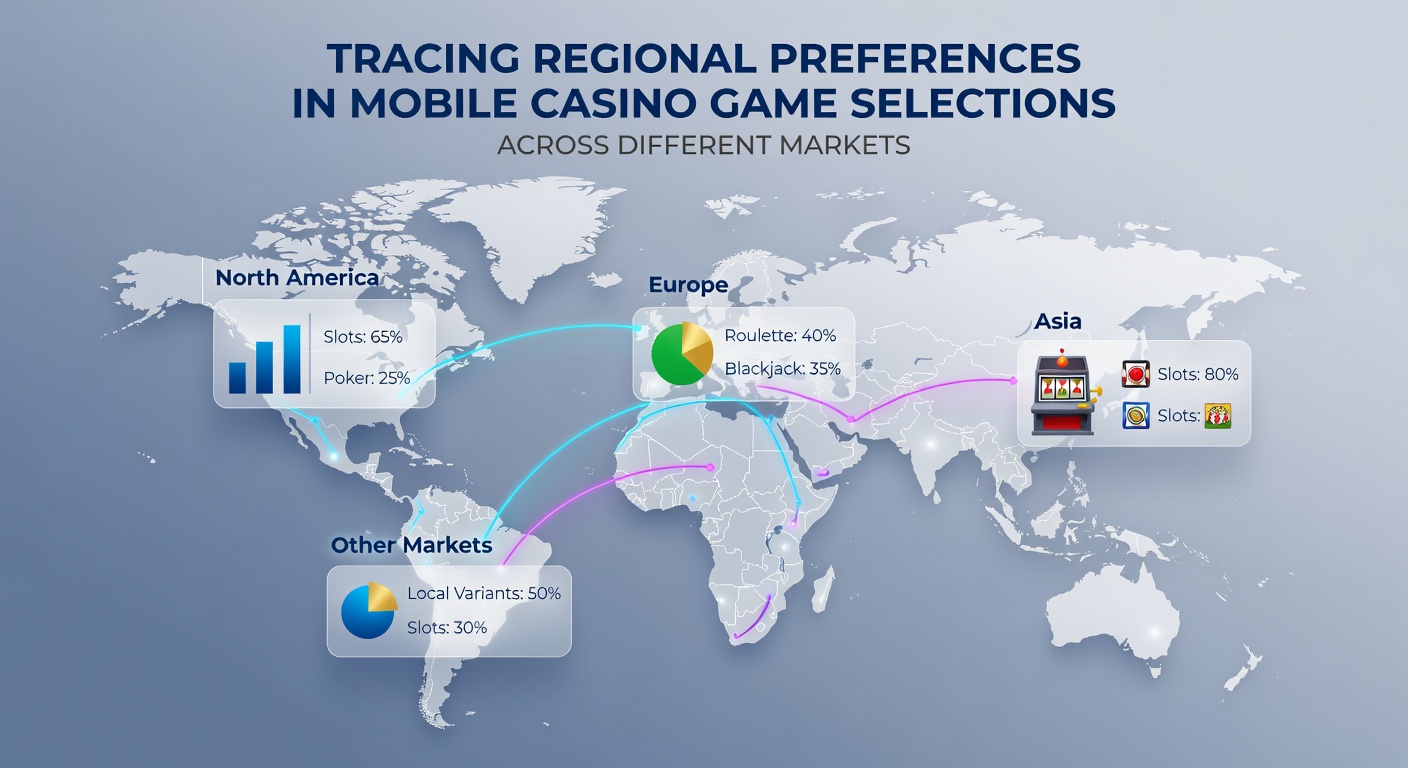 Mobile casino game interface showing regional variations in slot and table game selections across global markets