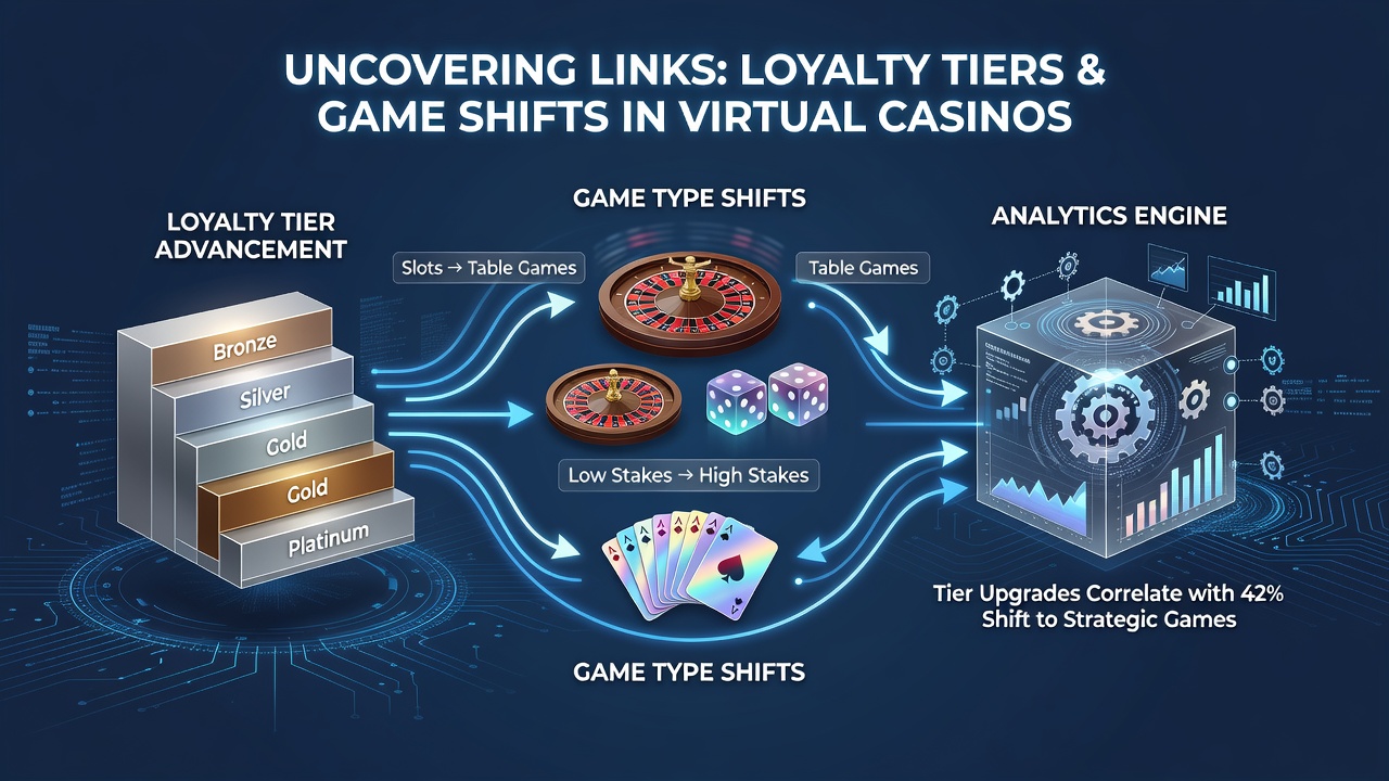Digital interface showing loyalty tier progression alongside various virtual casino game categories