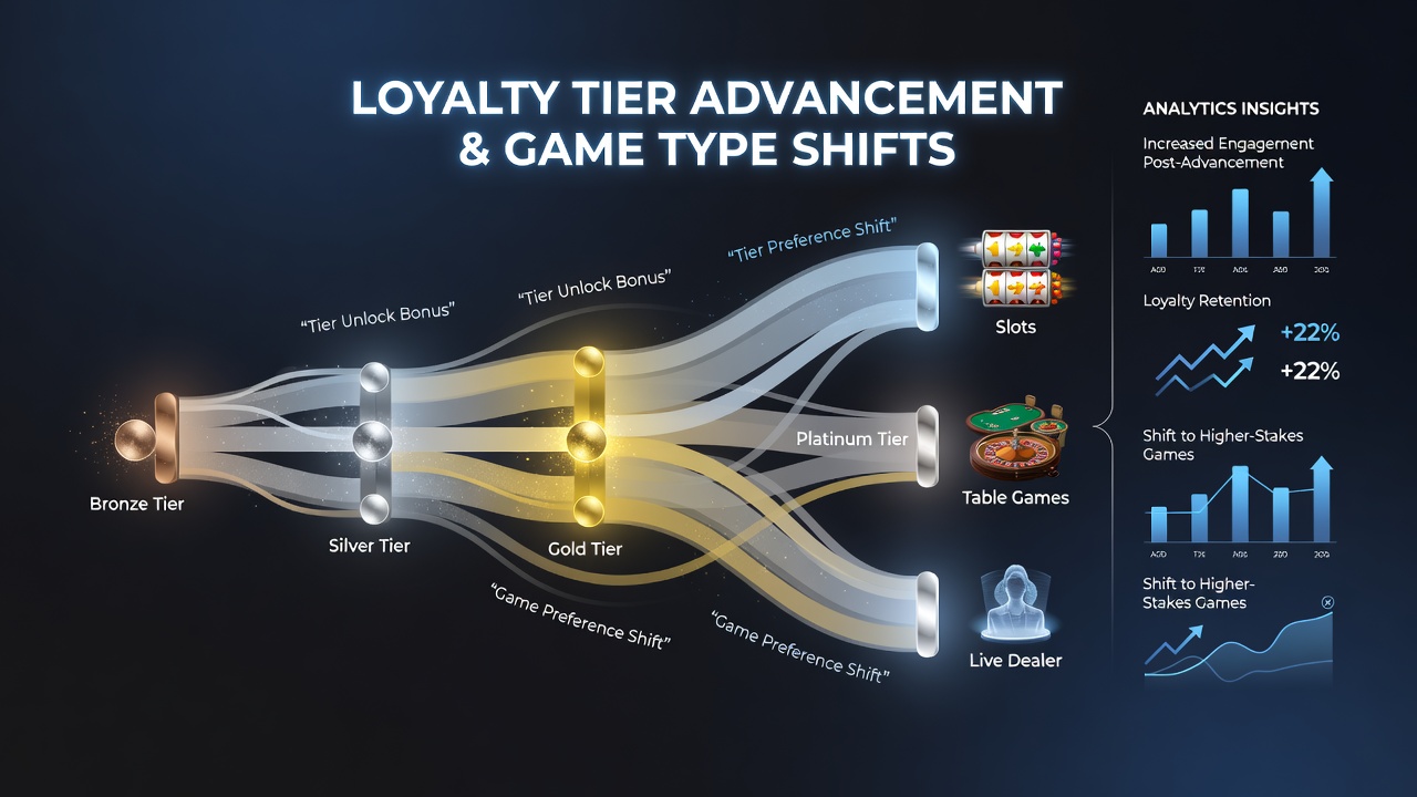 Analytics dashboard displaying correlations between player loyalty levels and selections across casino game types